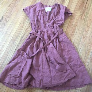 Linen midi shirt dress in cinnamon rose